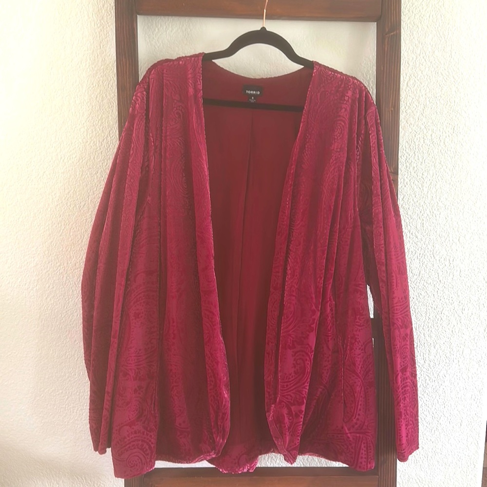 Velvet burnout open front jacket